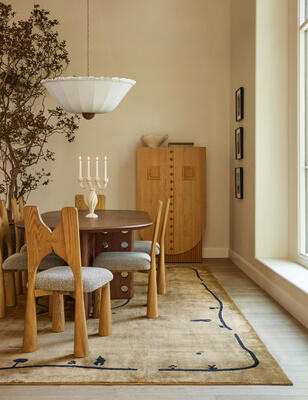 Boedie dining chair, Helmi pendant light, Tamsin cabinet, Village hand-loomed rug