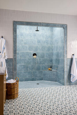 Featuring: Cosmo Aegean Blue (684385), Seaside Marble (684321) and Herringbone (684322),
Bespoke (484994, 484997)