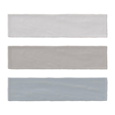 Laura Park Bespoke 2.5-by-10-inch wall tile in White (485000), Taupe (484998), Aegean Blue (484999)