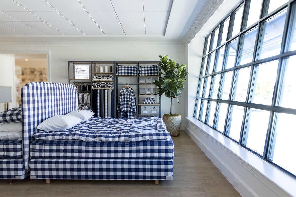 The interior of the Hästens showroom in West Palm Beach