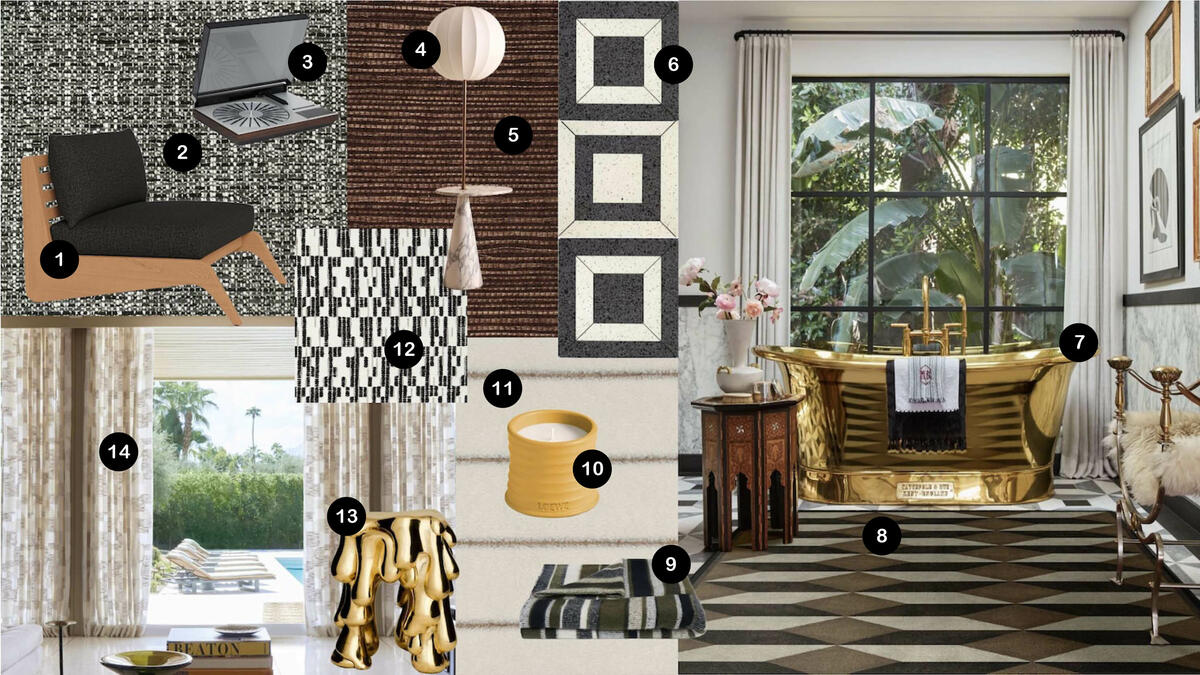 Martyn Lawrence Bullard’s commanding mix of graphic patterns, terrazzo tile and metallic furniture