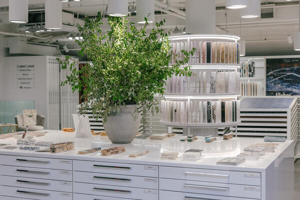 The sample bar at TileShop’s New York showroom